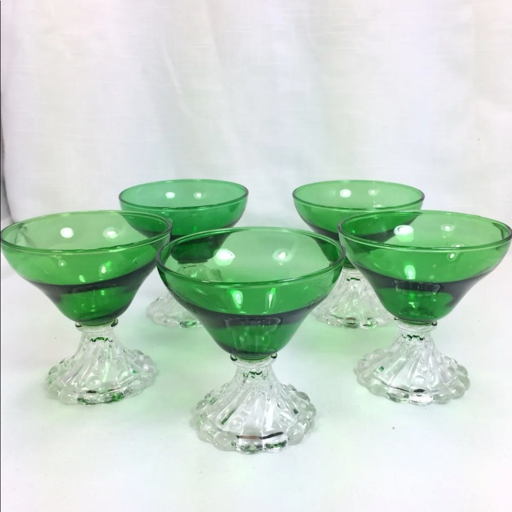⭐️5 Anchor Hocking Champagne Tall Sherbet Burple Green Glasses